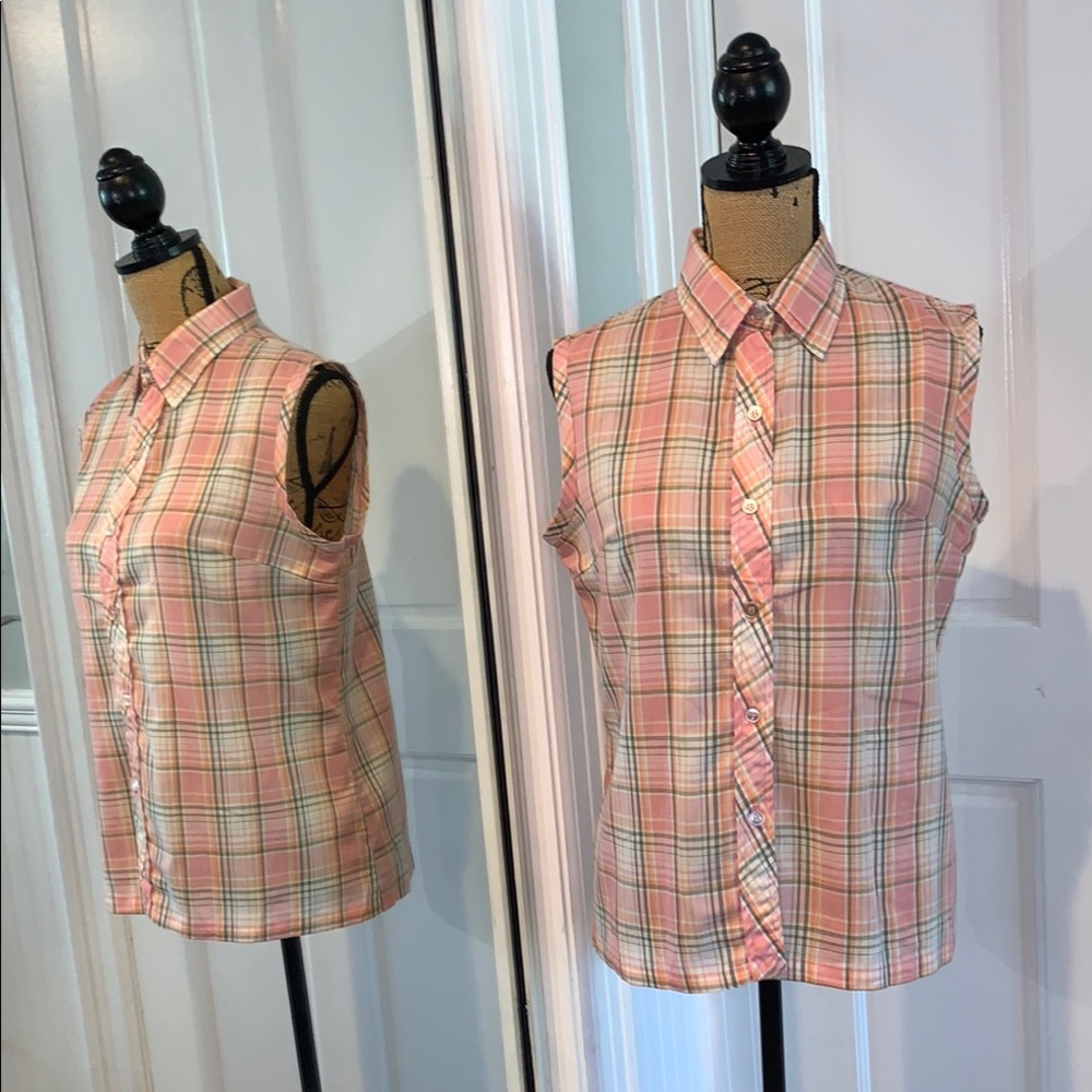 Vintage Miss Fashionalty Sleeveless Pastel Plaid Button Down Collared Shirt M